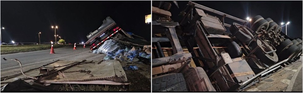 Carreta com produtos de limpeza tomba na BR-304, em Mossoró — Foto: Antônio Dias/Inter TV Costa Branca