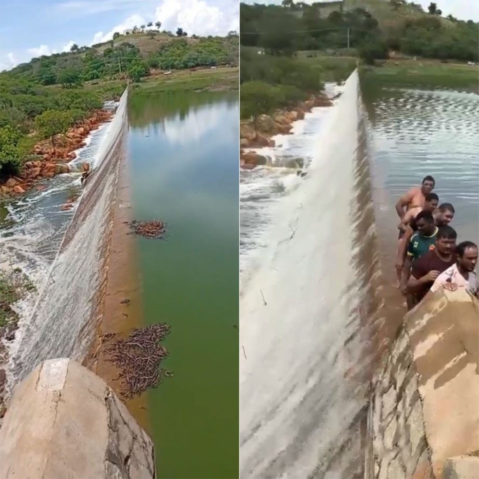 Barragem Dinamarca sangrou em Serra Negra do Norte — Foto: Reprodução