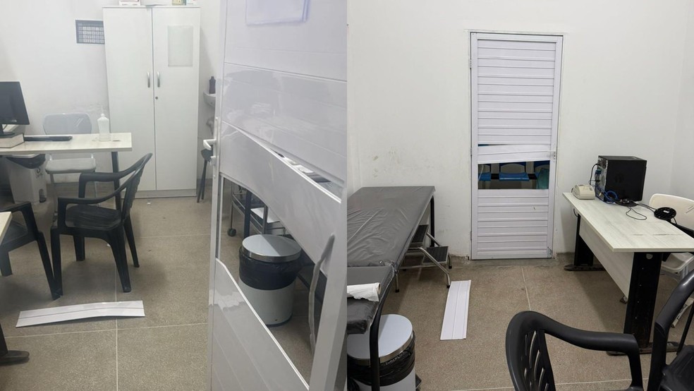 Porta da sala de consultório médico foi quebrada por acompanhante, no Valentina — Foto: Divulgação/SIMED-JP