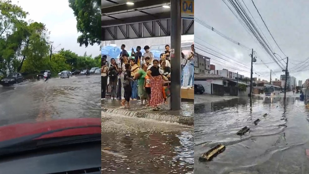 Fortes chuvas causam alagamentos em João Pessoa nesta quarta (8) — Foto: Reprodução/TV Cabo Branco