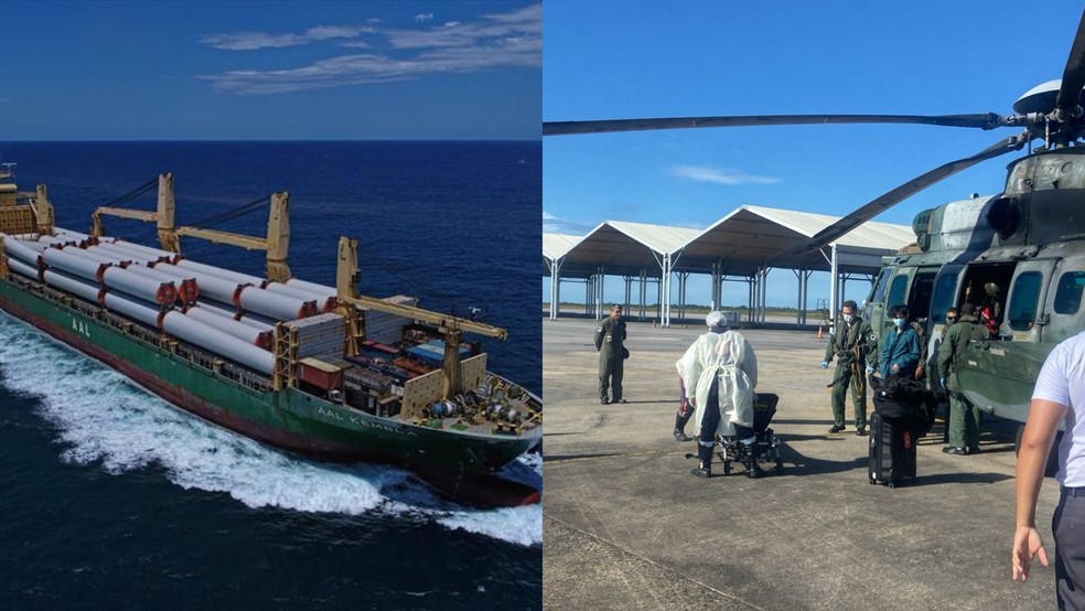 Resgate aconteceu nesta sexta-feira (15) em navio próximo à Costa do RN — Foto: Cedidas/Marinha do Brasil
