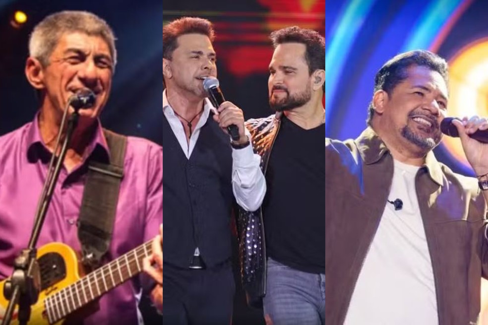 Fagner, Zezé Di Camargo e Luciano e Zezo se apresentam no São João de Natal — Foto: Foto 1: Reprodução | Foto 2: Érico Andrade/g1 | Foto 3: Divulgação