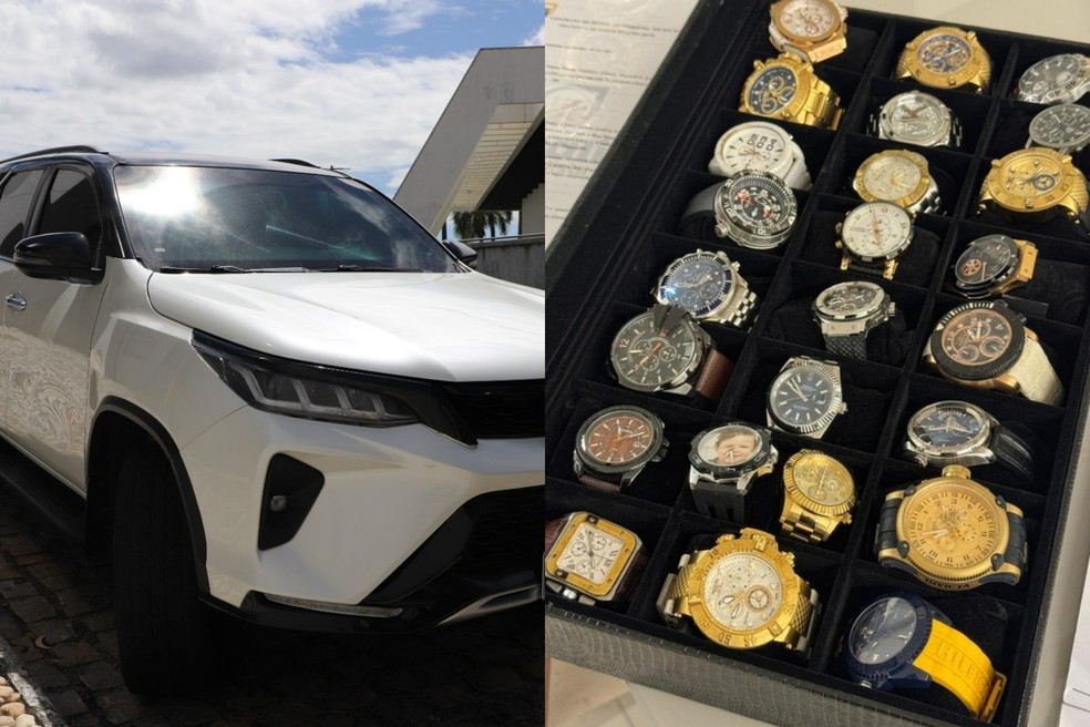 Carro e relógio apreendidos em operação da PF — Foto: Divulgação/PF