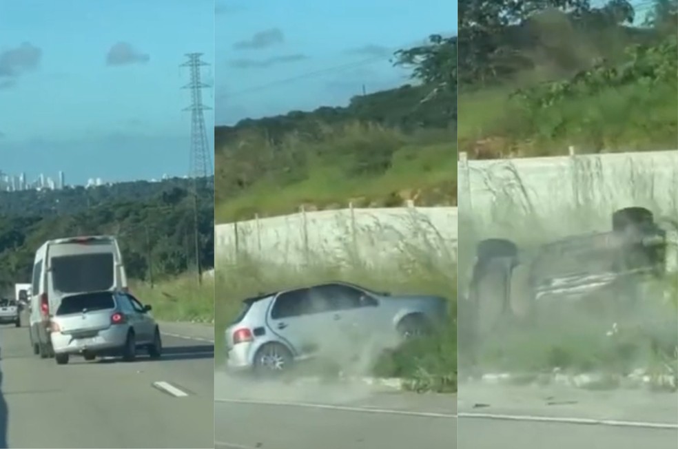 Discussão no trânsito e 'briga' por faixa termina em capotamento, na Grande João Pessoa — Foto: Reprodução/Redes Sociais