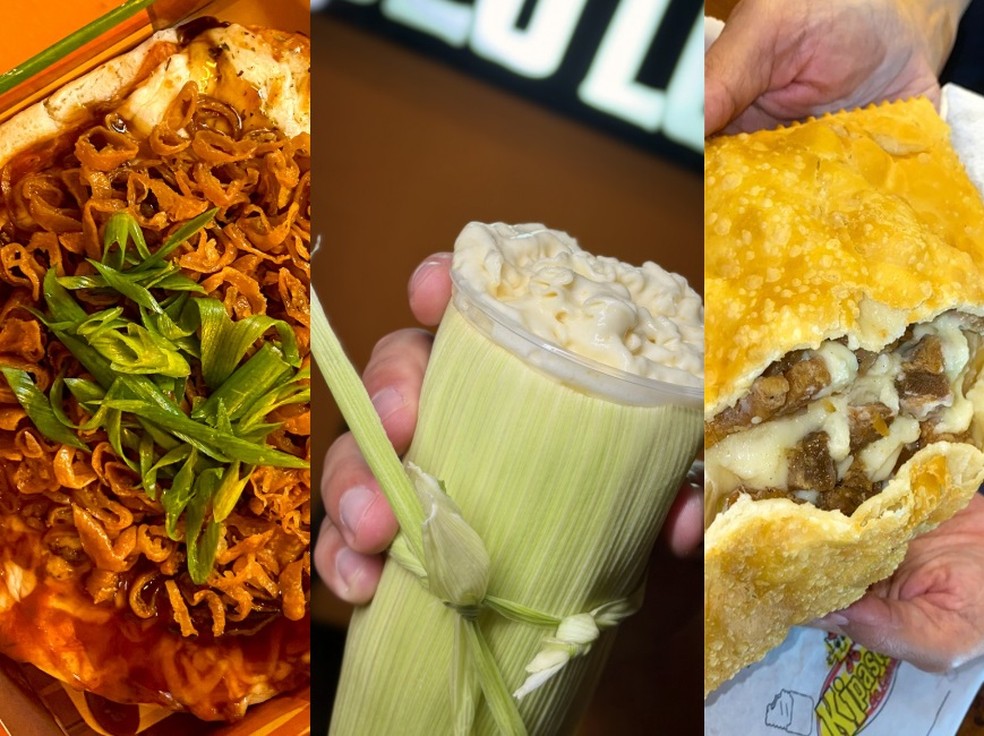 Comidas criativas e inusitadas chamam atenção no Parque do Povo durante o São João 2026 de Campina Grande — Foto: Montage/g1