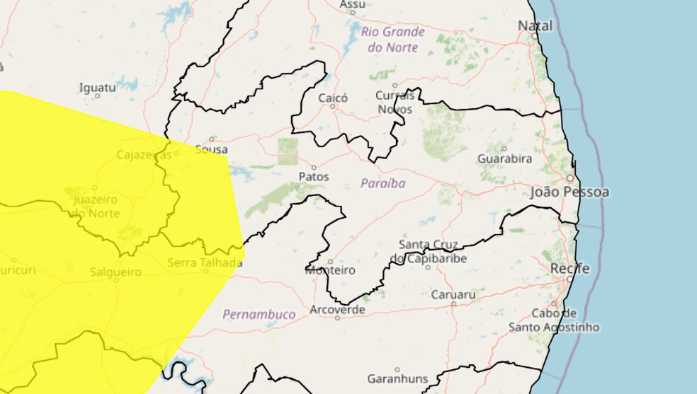 Inmet emite alerta de baixa umidade para 33 cidades da Paraíba — Foto: Reprodução/Inmet