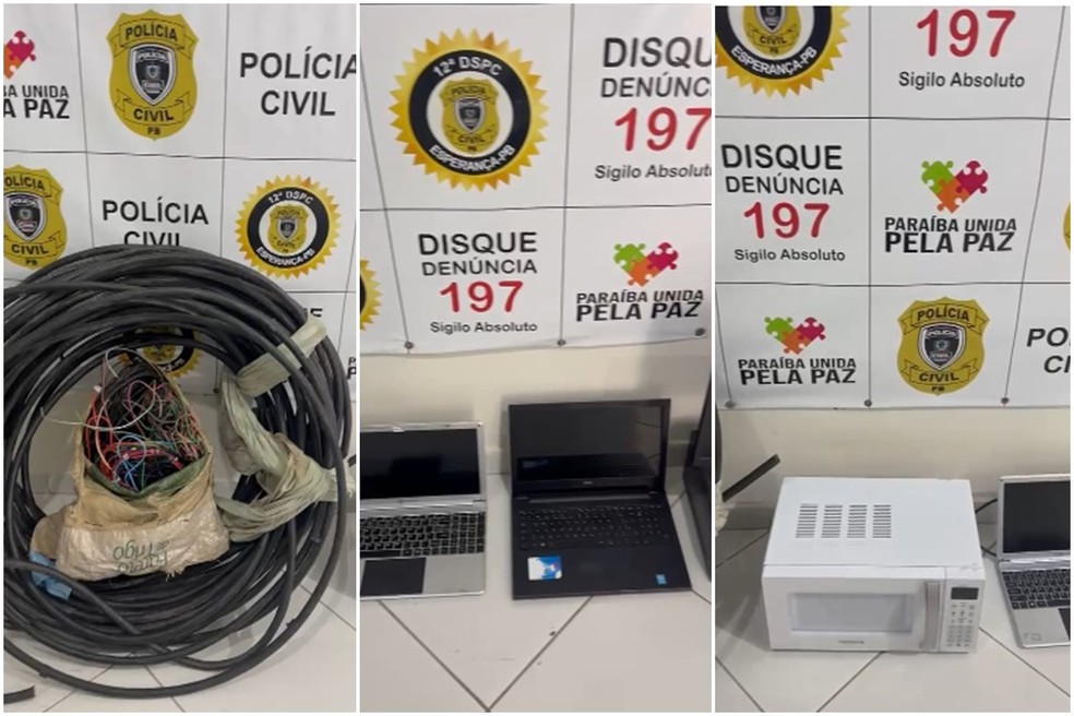 Polícia Civil recuperou fios e equipamentos eletrônicos em Puxinanã — Foto: Divulgação/Polícia Civil