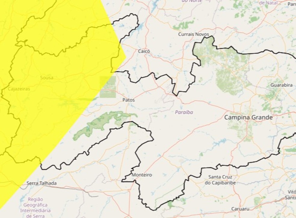 Inmet renova alerta amarelo de baixa umidade do ar para cidades da PB — Foto: Reprodução / Inmet