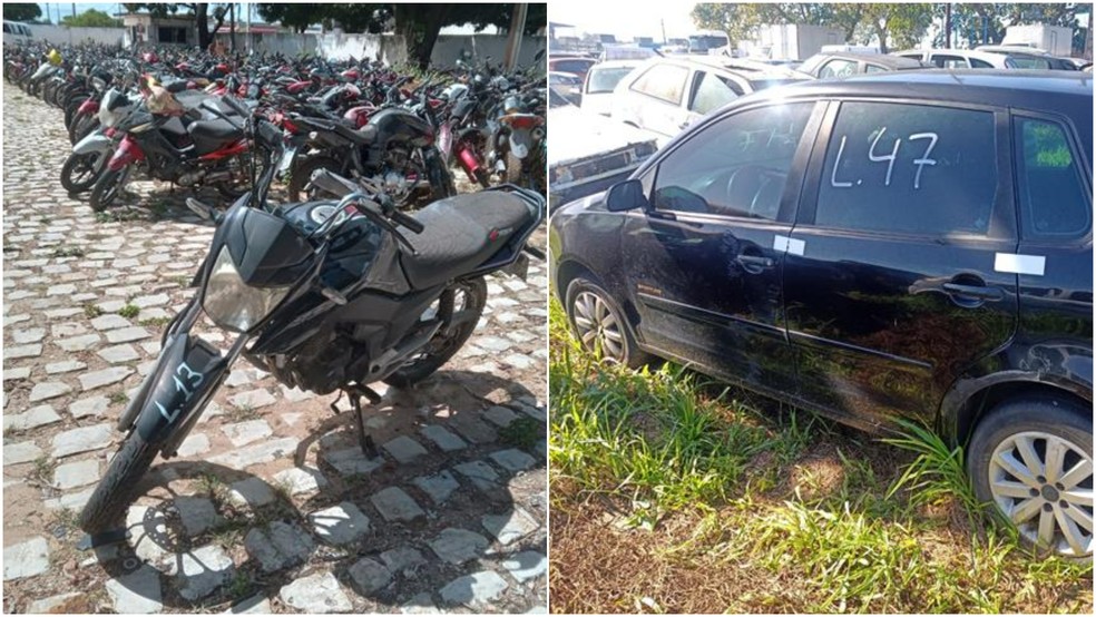 Moto e carro no leilão do Detran — Foto: Divulgação/Lance Certo Leilões