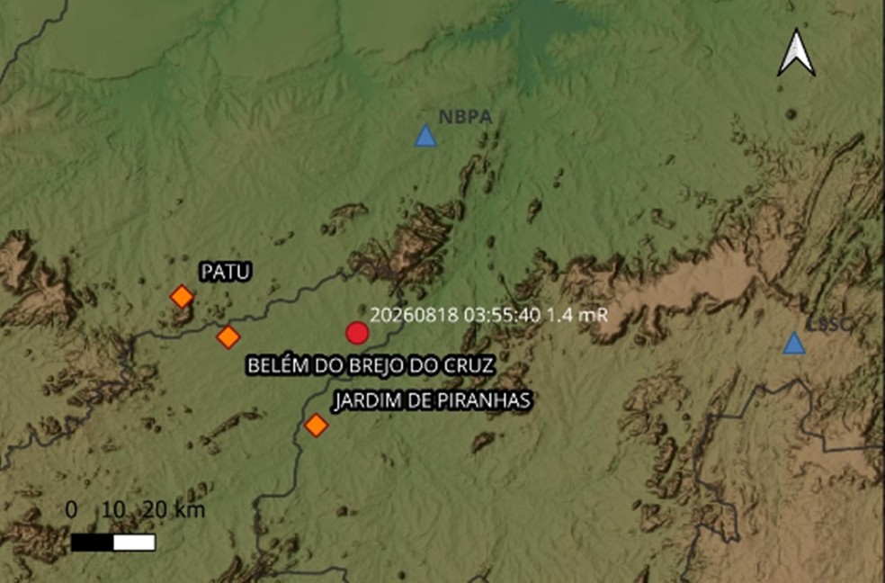 Tremor de terra é registrado no Sertão da Paraíba — Foto: UFRN