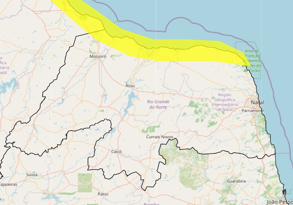 Inmet alerta para ventos fortes que podem movimentar dunas em 19 cidades do RN — Foto: Reprodução/Inmet