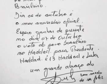 Carta escrita pelo ex-presidente Luiz Inácio Lula da Silva.