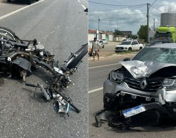 Moto foi atingida por viatura descaracterizada da Polícia Civil do RN — Foto: Iara Nóbrega/Inter TV Costa Branca