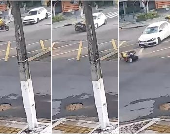 Motociclista foi arremessado após colisão com veículo — Foto: Reprodução