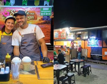 Casal que mora em motorhome para em Campina Grande durante o São João — Foto:  Maria Eduarda Batista e Arquivo Pessoal