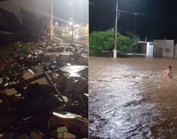 Cidade de Assu, no RN, registra desabamento de prédio e alagamento após chuva de 90 milímetros em cerca de uma hora — Foto: Reprodução