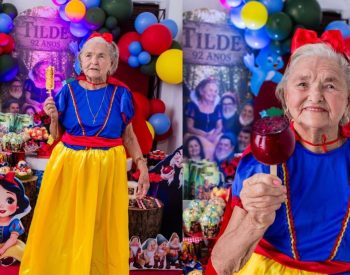 Idosa de 92 anos comemora aniversário como Branca de Neve — Foto: Cedida