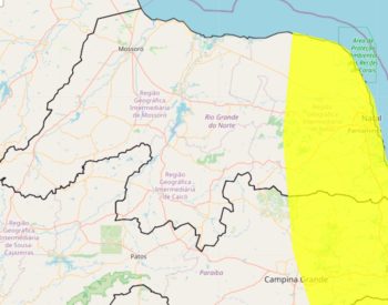 Inmet emite alerta de perigo potencial para chuvas em Natal e mais 63 cidades do RN — Foto: Reprodução/Inmet