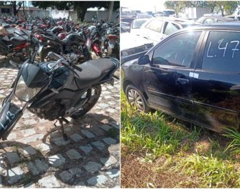 Moto e carro no leilão do Detran — Foto: Divulgação/Lance Certo Leilões