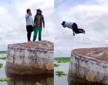 Cisterna na água na barragem de Oiticica — Foto: Reprodução