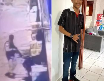 Primeira imagem é do vídeo gravado com ação polícia e a segunda mostra Adson, de 18 anos, que foi morto na operação — Foto: Cedidas