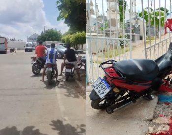 Homem morreu após bater a moto que pilotava no portão de entrada do cemitério de Governador Dix-Sept Rosado, no Oeste potiguar — Foto: Reprodução