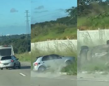Discussão no trânsito e 'briga' por faixa termina em capotamento, na Grande João Pessoa — Foto: Reprodução/Redes Sociais