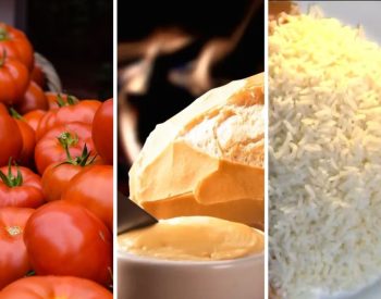 Tomate, manteiga e arroz, produtos da cesta básica  — Foto: Arte g1