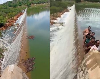 Barragem Dinamarca sangrou em Serra Negra do Norte — Foto: Reprodução