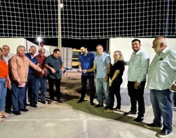 Solenidade de entrega da quadra poliesportiva do Povoado Currais Novos, zona rural de Jardim do Seridó. Foto — ©Divulgação.