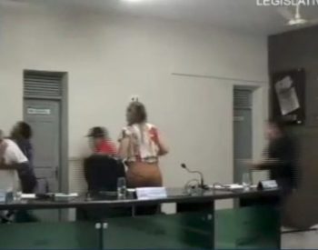 Vereador levanta e vai em direção a blogueiro. Outros vereadores separaram a briga — Foto: Reprodução