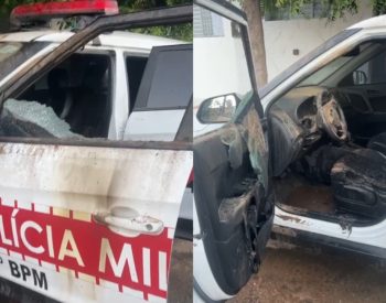 Homens são presos após atear fogo em viatura da PM no Sertão da PB — Foto: Divulgação/PMPB