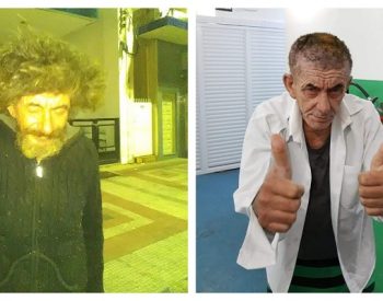 Antes e depois de morador de rua que recebeu 'dia de beleza' na UPA de Peruíbe (SP) — Foto: Bruno Chehade/Arquivo pessoal