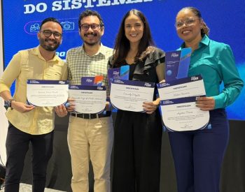 Antônio Ricardo, Leonardo Erys,  Emmily Virgílio e Elizama Cardoso representaram o g1 RN e a Inter TV na premiação — Foto: Fernanda Zauli/g1