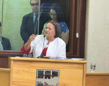 Governadora Fátima Bezerra (PT) durante mensagem anual na Assembleia Legislativa — Foto: Sérgio Henrique Santos/Inter TV Cabugi
